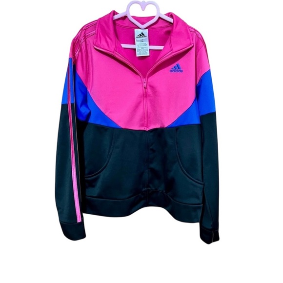 Adidas Colorblock Tricot Track Jacket Magenta Size L (14) - Picture 3 of 8